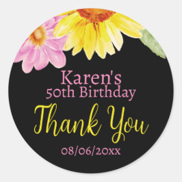 Roze Zwart Geel Zonnebloem Daisy Bloemen Favor Ronde Sticker