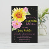 Roze Zwart Geel Zonnebloem Daisy Bloemen Verjaarda Kaart (Staand voorkant)