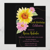 Roze Zwart Geel Zonnebloem Daisy Bloemen Verjaarda Kaart (Voorkant / Achterkant)