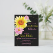 Roze Zwart Geel Zonnebloem Moderne Bloem Verjaarda Briefkaart (Staand voorkant)