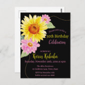 Roze Zwart Geel Zonnebloem Moderne Bloem Verjaarda Briefkaart (Voorkant / Achterkant)