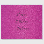 Roze Zwart Gelukkig Verjaardag Glitter Aangepaste  Cadeaupapier (Vlak)