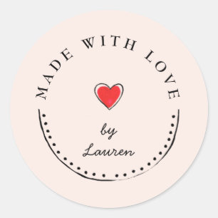 Roze & Zwart Gemaakt met Liefde Ronde Sticker