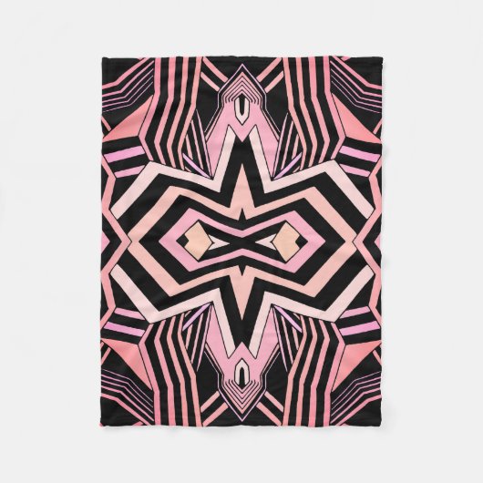 Roze & Zwart Geometrisch Patroon (regelbare kleur) Fleece Deken (Voorkant)
