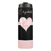 Roze & Zwart Gepersonaliseerd Hart Thermosbeker (Voorkant)