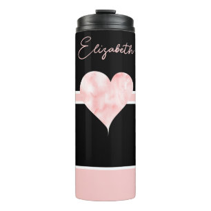 Roze & Zwart Gepersonaliseerd Hart Thermosbeker