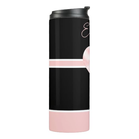 Roze & Zwart  Gepersonaliseerd Hart Thermosbeker (Gedraaid links)