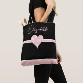 Roze & Zwart  Gepersonaliseerd Hart Tote Bag (Dichtbij)