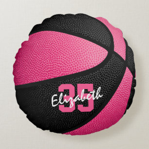 Roze Zwart Gepersonaliseerd Meisjes Sport Basketba Rond Kussen