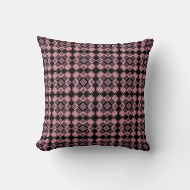 Roze Zwart Geruit Argyle Patroon Kussen (Voorkant)