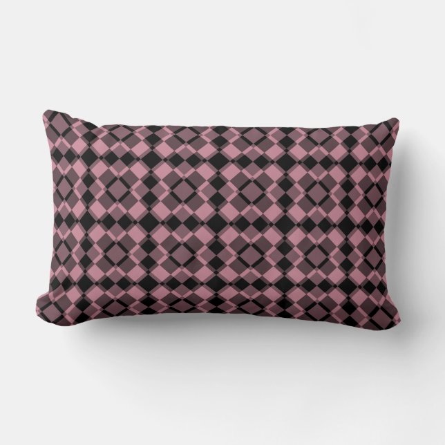 Roze Zwart Geruit Argyle Patroon Kussen (Voorkant)