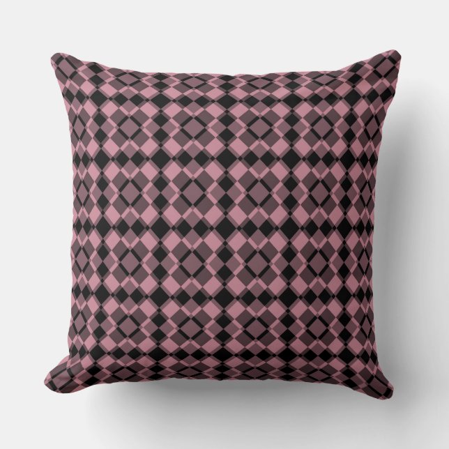 Roze Zwart Geruit Argyle Patroon Kussen (Voorkant)