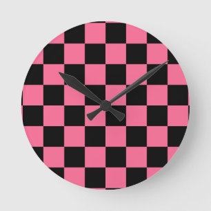 Roze zwart geruit controlepatroon ronde klok