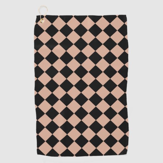 Roze Zwart Geruit Diamant Patroon Golfhanddoek (Voorkant)