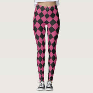 Roze Zwart Geruit Diamant Patroon Leggings