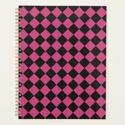Roze Zwart Geruit Diamant Patroon Planner (Voorkant)