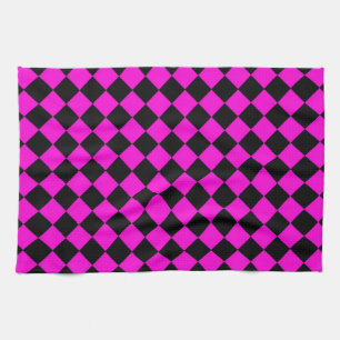 Roze Zwart Geruit Diamant Patroon Theedoek