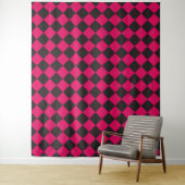 Roze Zwart Geruit Diamant Patroon Wandkleed (In situ)