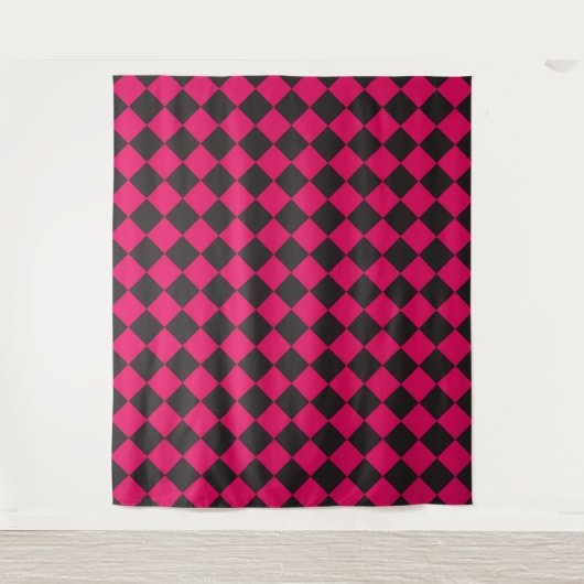 Roze Zwart Geruit Diamant Patroon Wandkleed (Voorkant)