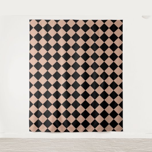Roze Zwart Geruit Diamant Patroon Wandkleed (Voorkant)