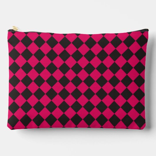 Roze Zwart Geruit Diamantpatroon Groot Etui (Voorkant)