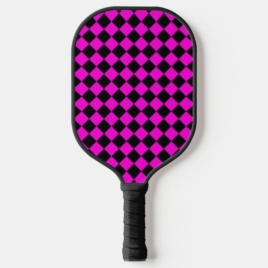 Roze Zwart Geruit Diamantpatroon Pickleball Paddle (Voorkant)