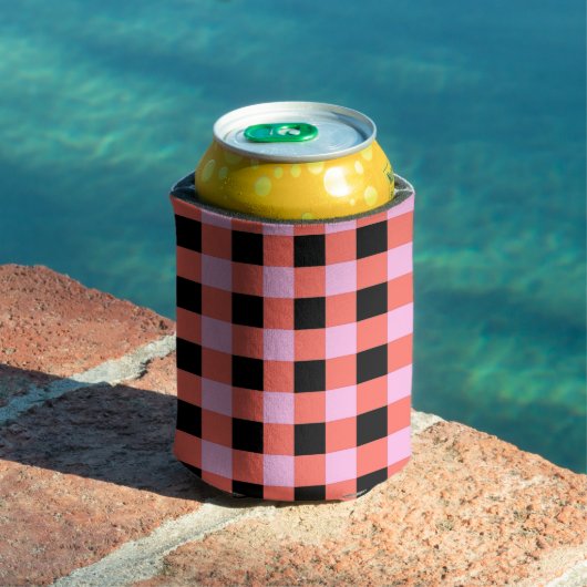 Roze Zwart geruit Gingham Patroon Blikjeskoeler (Insitu Zwembad)
