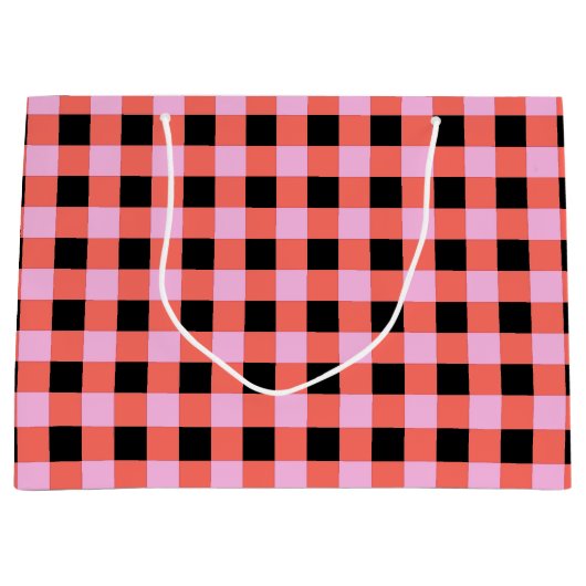 Roze Zwart geruit Gingham Patroon Groot Cadeauzakje (Voorkant)