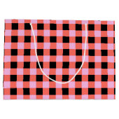 Roze Zwart geruit Gingham Patroon Groot Cadeauzakje (Achterkant)
