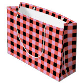 Roze Zwart geruit Gingham Patroon Groot Cadeauzakje (Achterkant Gekanteld)