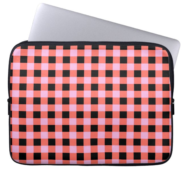 Roze Zwart geruit Gingham Patroon Laptop Sleeve (Voorkant)