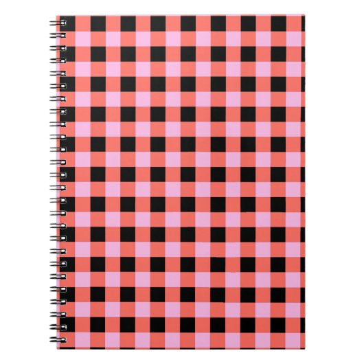 Roze Zwart geruit Gingham Patroon Notitieboek (Voorkant)
