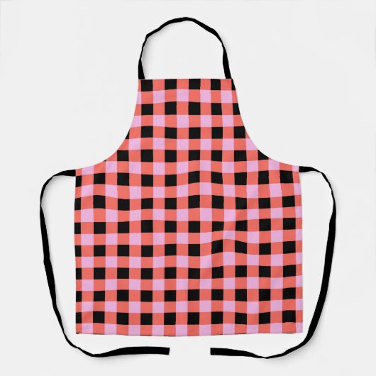 Roze Zwart geruit Gingham Patroon Schort (Voorkant)
