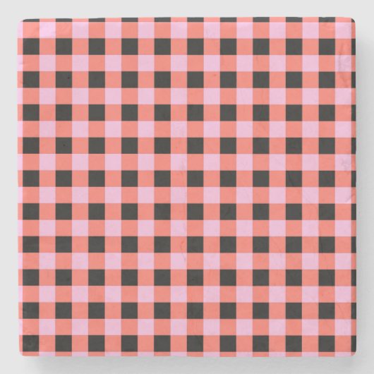 Roze Zwart geruit Gingham Patroon Stenen Onderzetter (Voorkant)