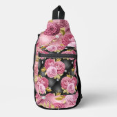 ROZE & ZWART GETUFTE LOOK PATROON EN BLOEMEN SLING BAG (Voorkant)