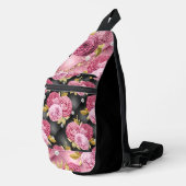 ROZE & ZWART GETUFTE LOOK PATROON EN BLOEMEN SLING BAG (Rechterhoek)
