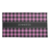 Roze & Zwart Gingham Plaid Boerderij Patroon Naam Kussensloop (Achterkant)