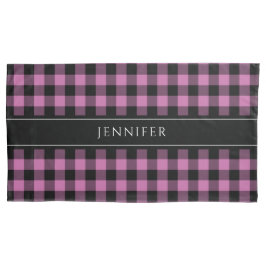 Roze & Zwart Gingham Plaid Boerderij Patroon Naam Kussensloop
