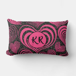 Roze Zwart Glam Abstract Hart Monogram Initiaal Kussen
