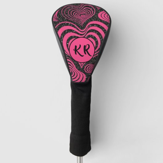 Roze Zwart Glam Abstract Hart Monogram Initialen Golfheadcover (Voorkant)