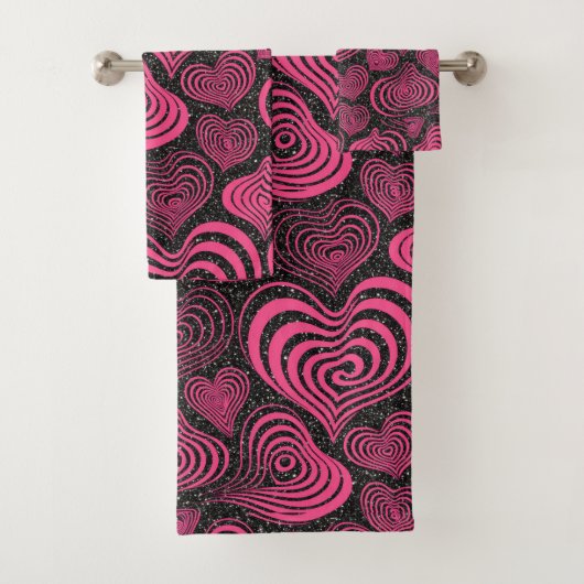 Roze Zwart Glam Abstract Hartpatroon Bad Handdoek (Insitu)