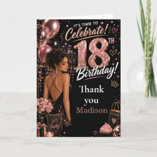 Roze Zwart Glam Achttiende Verjaardag Bedankkaart