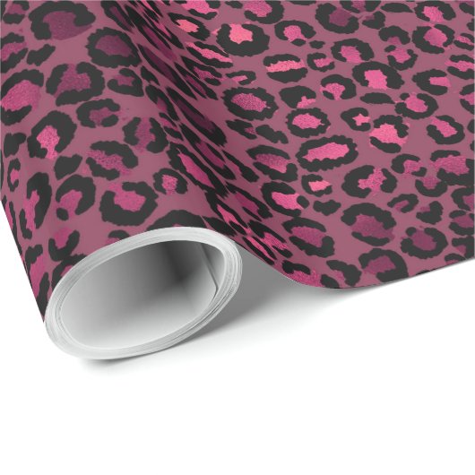 Roze Zwart Glam Luipaard Print Cadeaupapier (Rol Hoek)