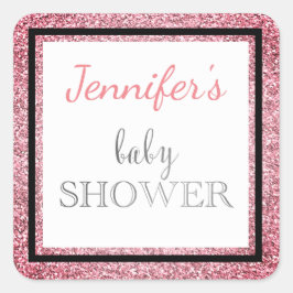 Roze Zwart Glamour Baby shower Vierkante Sticker