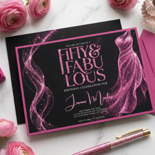 Roze Zwart Glitter 50 & Fabulous Elegante Verjaard Kaart
