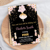 Roze Zwart Glitter Ballerina Verjaardag Uitnodigin Kaart