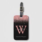 Roze Zwart Glitter Elegant Script Bagagelabel (Voorkant (verticaal))