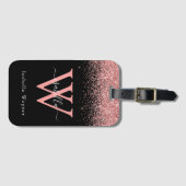 Roze Zwart Glitter Elegant Script Bagagelabel (Voorkant (horizontaal))