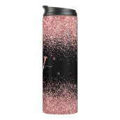 Roze Zwart Glitter Elegant Script Naam Monogram Thermosbeker (Geroteerd rechts)