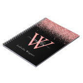 Roze zwart Glitter Elegant Script Name Notitieboek (Linkerzijde)